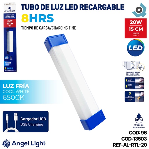 [13503] TUBO DE LUZ LED 20W RECARGABLE 6500K ANGEL LIGHT