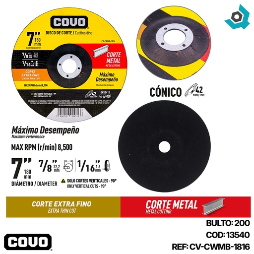 [13540] DISCO PARA CORTE EN METAL 7" EXTRA FINO COVO