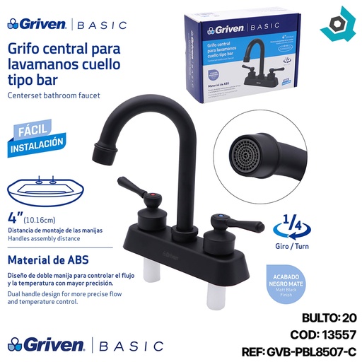 [13557] GRIFERIA PARA LAVAMANOS CUELLO TIPO BAR GRIVEN BASIC