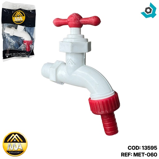 [13595] VALVULA LLAVE DE CHORRO 1/2" PVC CON PICO METALES ALEADOS