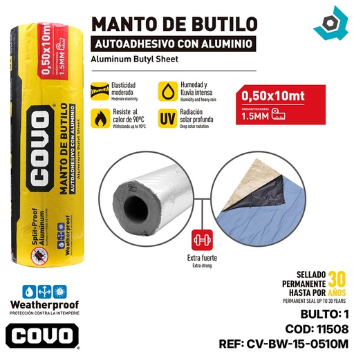 [11508] CINTA DE ALUMINIO DE BUTILO 50CM X 10M COVO