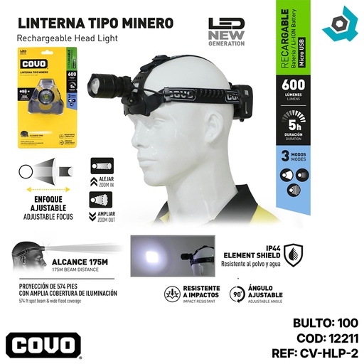 [12211] LINTERNA LED TIPO MINERO COVO