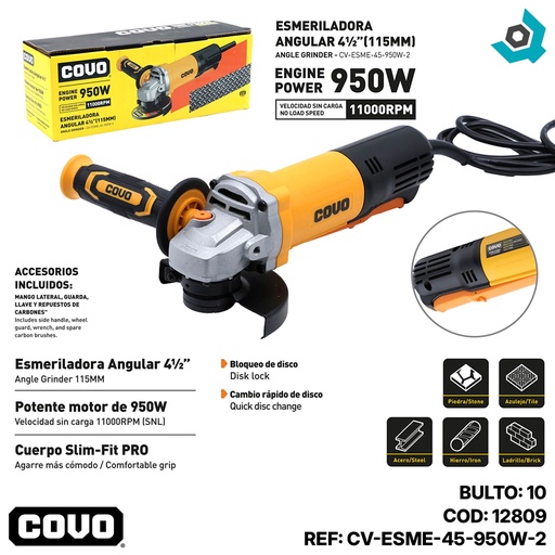 [12809] ESMERILADORA ANGULAR DE 4 1/2" 950W COVO