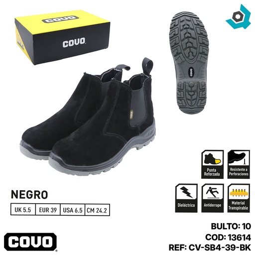 [13614] BOTAS DE SEGURIDAD NEGRAS TALLA 39 COVO