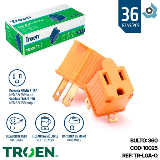 [10025] ADAPTADOR DE TOMA ELECTRICO NARANJA TROEN