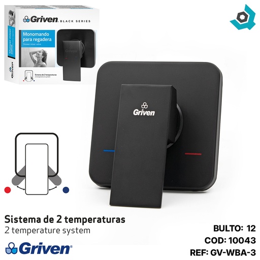 [10043] LLAVE PARA DUCHA 1/2" DOBLE TEMPERATURA GRIVEN BLACK