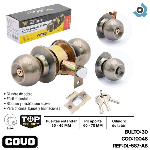 [10048] CERRADURA DE POMO PARA DORMITORIO SATINADA SECURITY