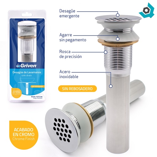 [10159] DESAGUE PARA LAVAMANOS 1 1/4" X 19CM METALICO GRIVEN