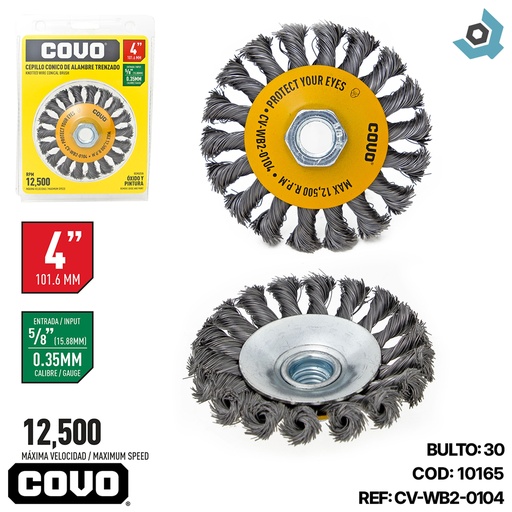 [10165] DISCO CEPILLO CONICO DE ALAMBRE 4" X 5/8" COVO