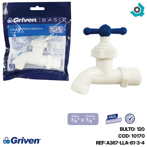 [10170] LLAVE DE CHORRO 3/4" PVC SIN PICO GRIVEN