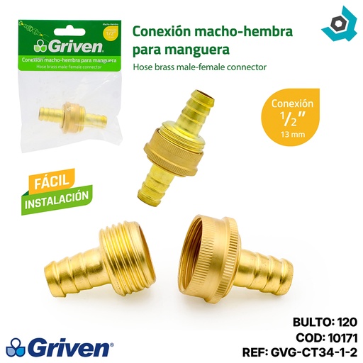 [10171] CONECTOR PARA MANGUERAS 1/2" DE BRONCE GRIVEN