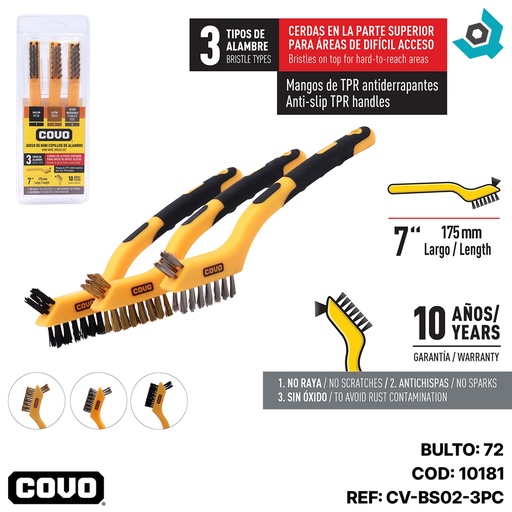 [10181] JUEGO DE MINI CEPILLOS DE ALAMBRE 3 PIEZAS COVO