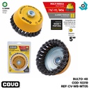 DISCO CEPILLO DE COPA DE ALAMBRE TRENSADO MULTIROSCA 5" X 5/8"-11 Y M14 COVO