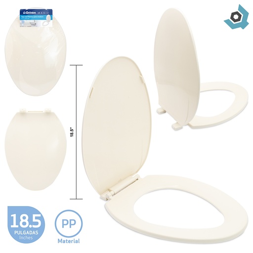 [10481] ASIENTO PARA INODORO 18.5" COLOR HUESO GRIVEN BASIC