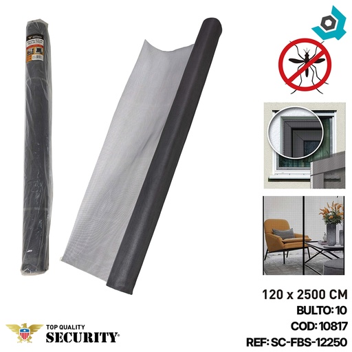 [10817] MALLA MOSQUITERO PANTALLA GRIS FIBRA DE VIDRIO 120X 2500CM  SECURITY