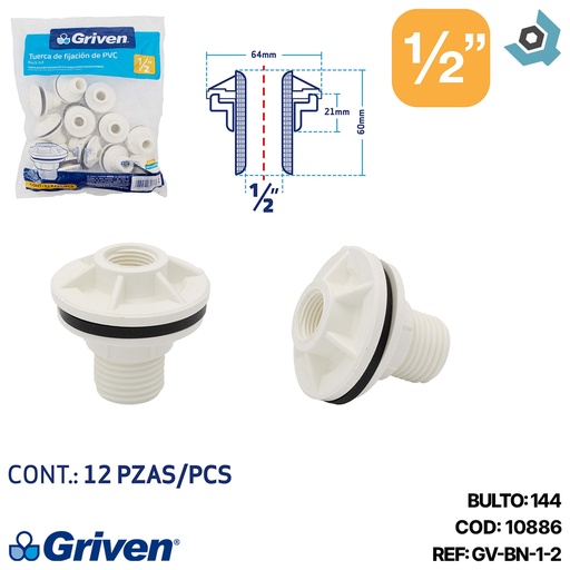 [10886] TUERCA PARA TANQUE 1/2" BLANCO GRIVEN