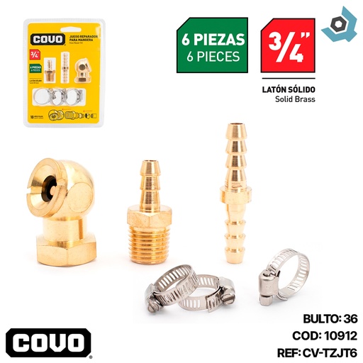 [10912] KIT PARA MANGUERA DE AIRE 3/4" 6 PZAS COVO
