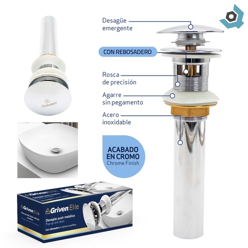 [10949] DESAGUE PUSH METALICO CON REBOSADERO GRIVEN ELITE