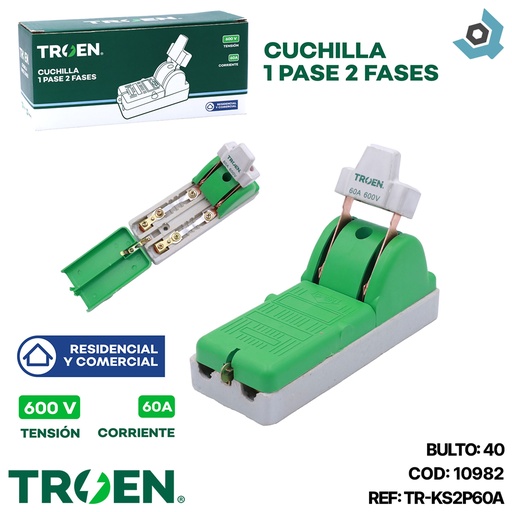 [10982] CUCHILLA ELECTRICA 1 PASE 2 POLOS X 60A TROEN
