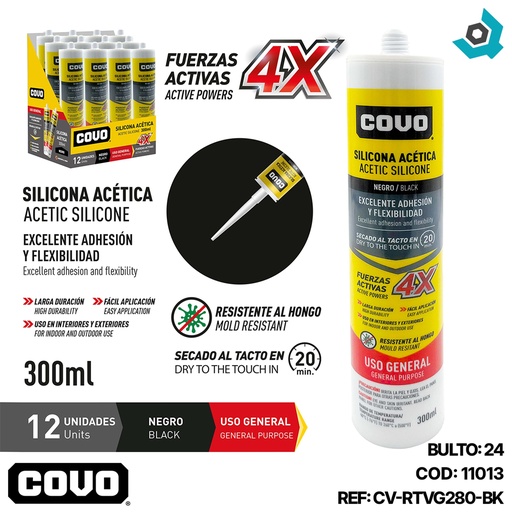 [11013] SELLADOR DE SILICONA RTV NEGRO 300ML COVO