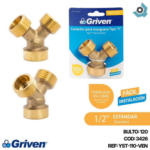 [3426] CONEXION PARA LAVADORA TIPO Y 3/4" BRONCE GRIVEN