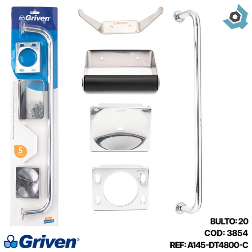 [3854] JUEGO DE BANO CROMADO 5 PIEZAS GRIVEN