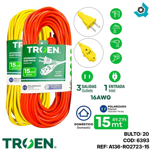 [6393] EXTENSION ELECTRICA 15MT 2 TOMAS TROEN