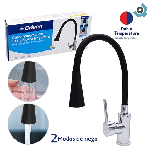[7611] GRIFERIA PARA FREGADERO MONOMANDO FLEXIBLE NEGRO GRIVEN