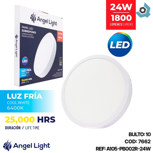 [7662] LAMPARA LED SUPERFICIAL REDONDA 24W 11.5" LUZ BLANCA ANGEL LIGHT