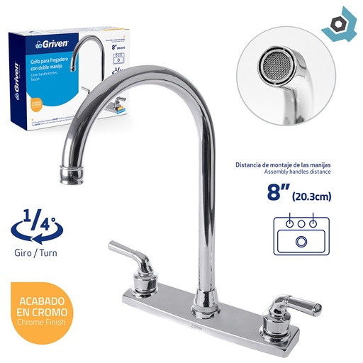 [7736] GRIFERIA PARA FREGADERO 8" CUELLO DE CISNE GRIVEN
