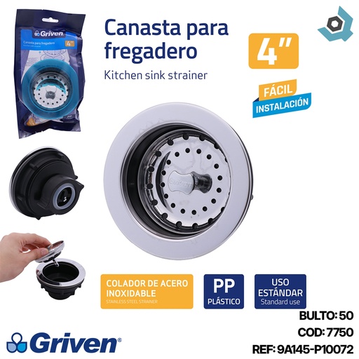 [7750] DESAGUE PARA FREGADERO 4" X 4" GRIVEN